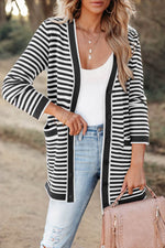 Striped Open Front Long Sleeve Cardigan Black for a perfect OOTD – dress to impress outfits from Amexza