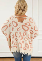 Distressed Trim Leopard V-Neck Sweater for a perfect OOTD – dress to impress outfits from Amexza