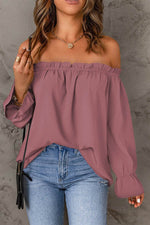 Off-Shoulder Flounce Sleeve Blouse - Amexza
