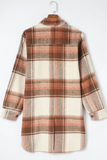 Pocketed Plaid Collared Neck Shacket - Amexza