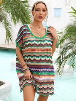 Angel Wings Rainbow Stripe Scalloped V-Neck Cover-Up Dress Multicolor for a perfect OOTD – dress to impress outfits from Amexza
