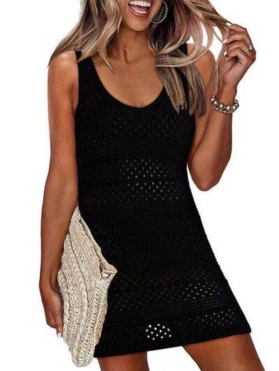 Openwork Scoop Neck Cover Up Black for a perfect OOTD – dress to impress outfits from Amexza