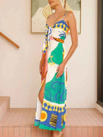 Tied Front Printed Slit Maxi Cami Dress