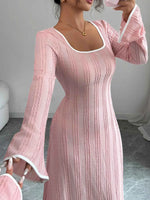 Textured Square Neck Long Sleeve Maxi Dress