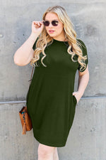 Basic Bae Full Size Round Neck Short Sleeve Dress with Pockets - Amexza