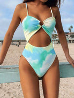 Cutout Tie-Dye Spaghetti Strap One-Piece Swimwear for a perfect OOTD – dress to impress outfits from Amexza
