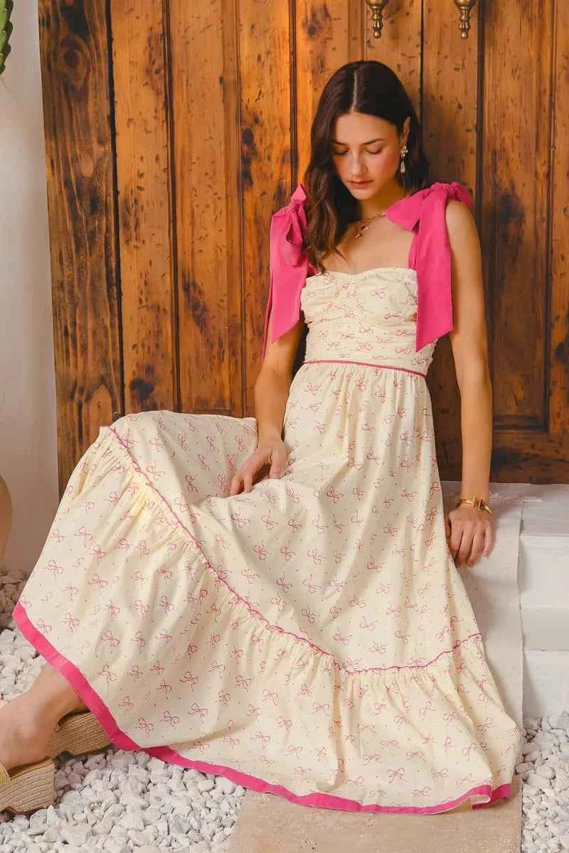 SO ME Ribbon Flowy Maxi Dress with Contrast Trim