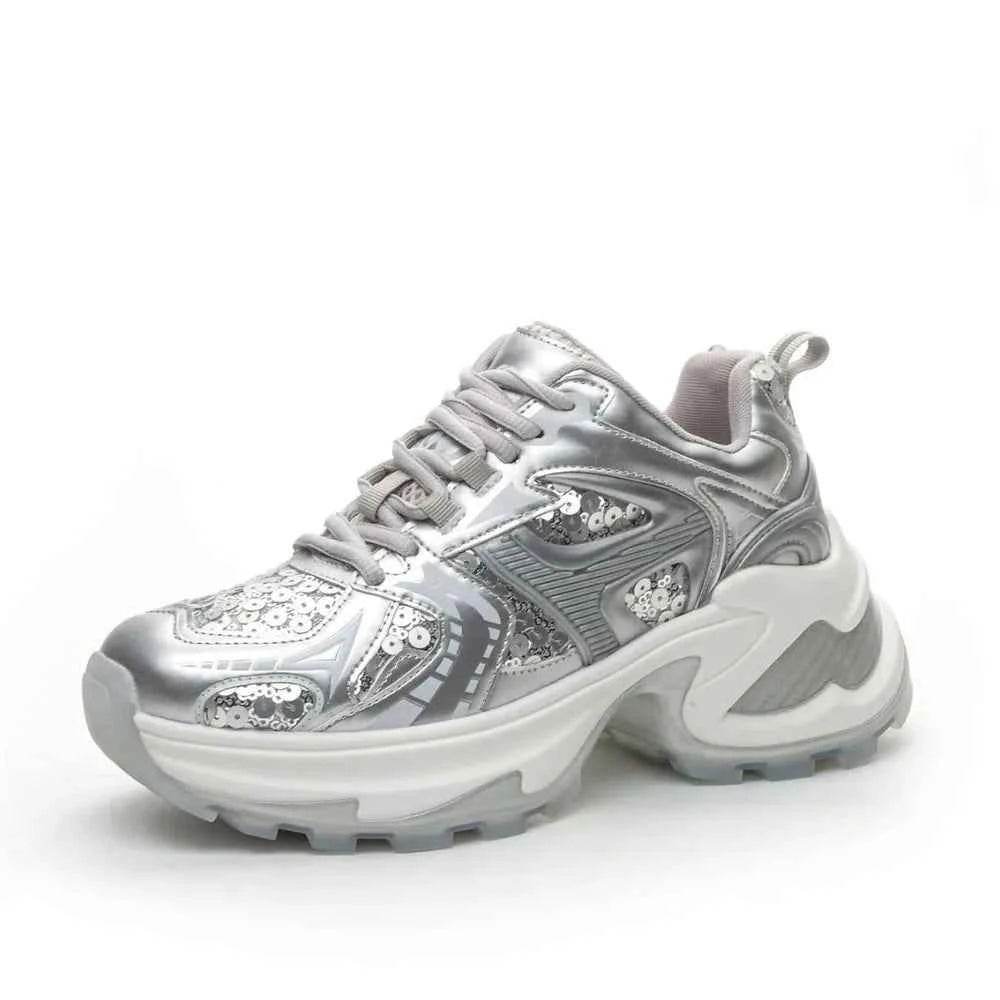 Lace Up Sequined Detail Platform Sneakers Silver for a perfect OOTD – dress to impress outfits from Amexza
