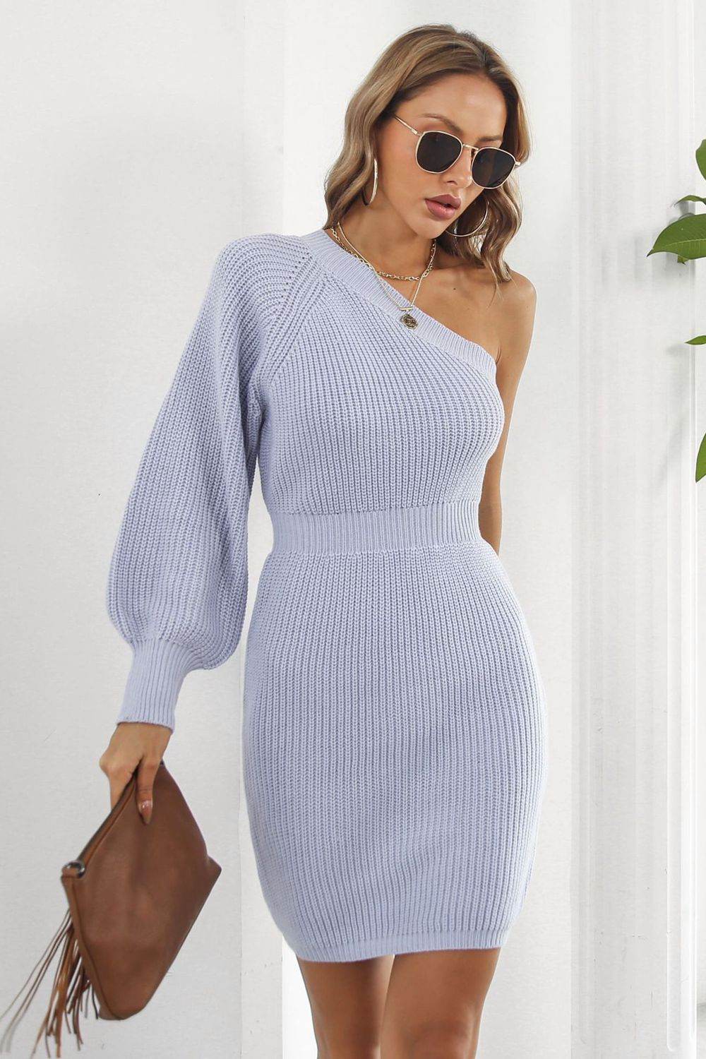 One Shoulder Raglan Sleeve Pencil Sweater Dress for a perfect OOTD – dress to impress outfits from Amexza