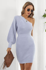 One Shoulder Raglan Sleeve Pencil Sweater Dress for a perfect OOTD – dress to impress outfits from Amexza