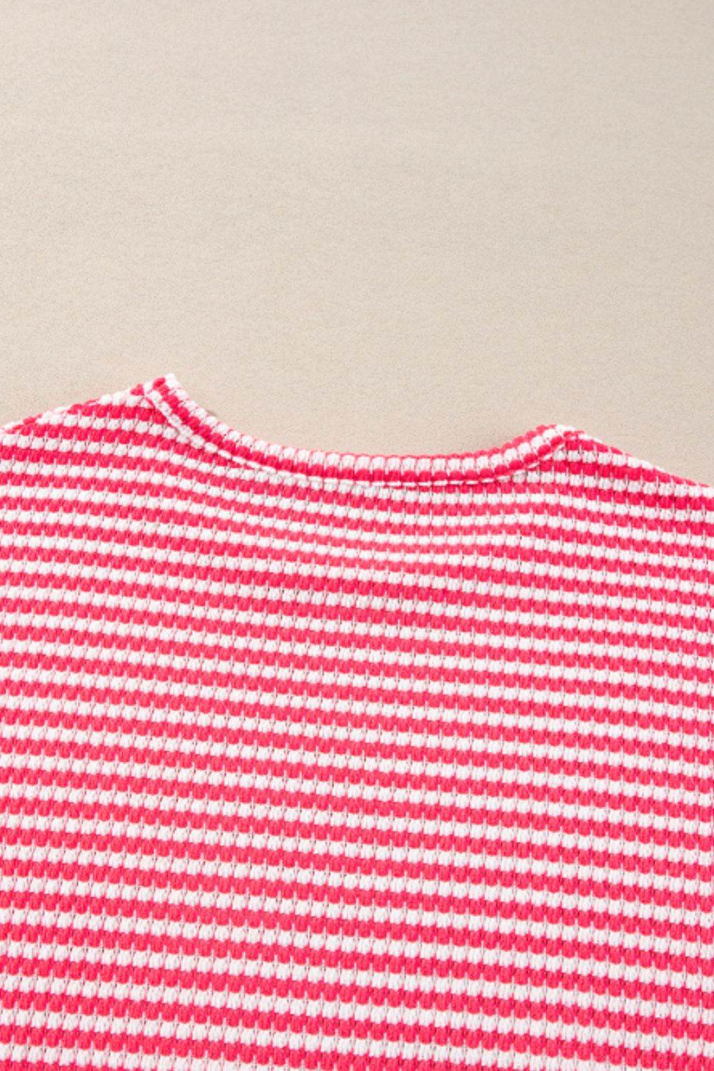 Striped Round Neck Long Sleeve Top - Amexza