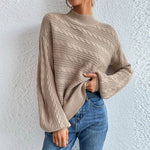 Cable-Knit Mock Neck Long Sleeve Sweater Sand for a perfect OOTD – dress to impress outfits from Amexza