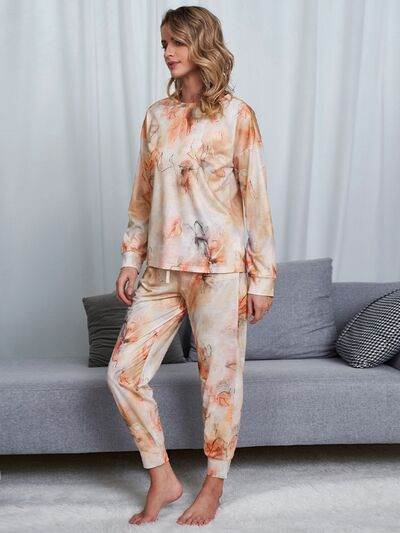 Shiny Tie-Dye Round Neck Top and Pants Lounge Set for a perfect OOTD – dress to impress outfits from Amexza