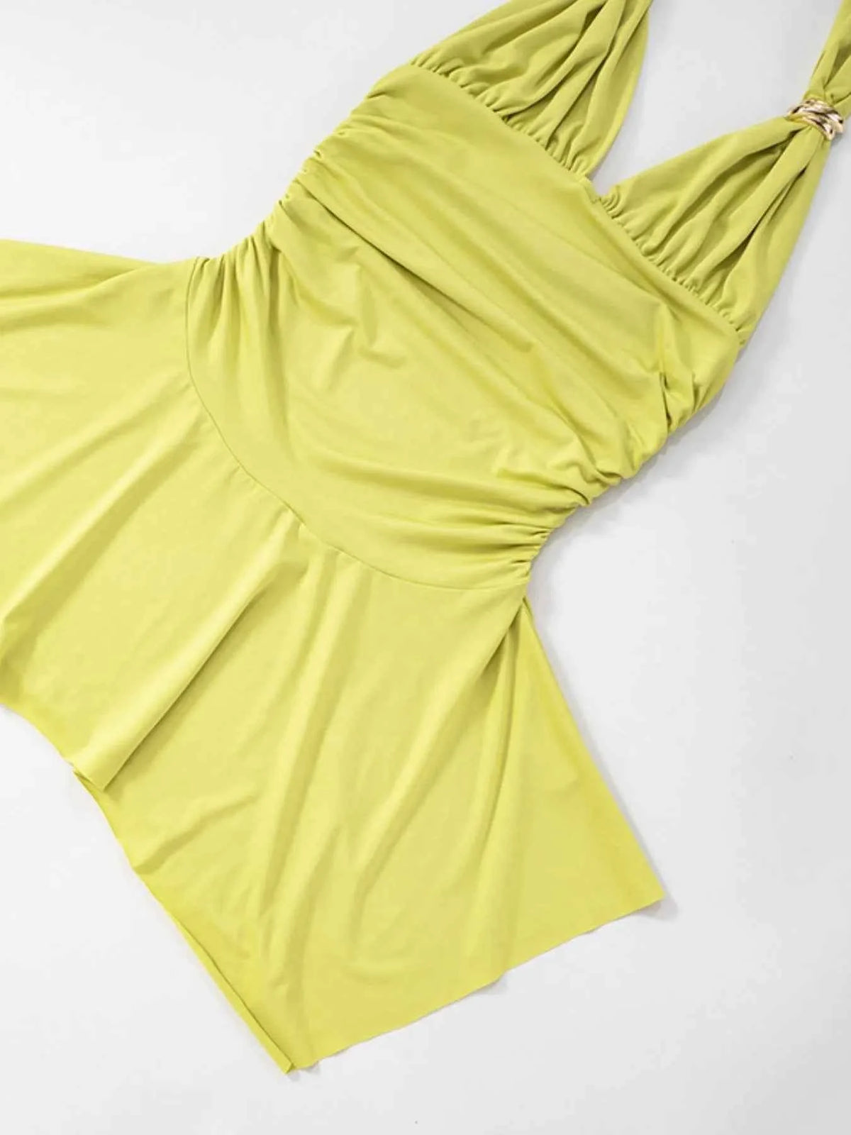 Ruched Halter Neck Bodycon Mini Dress