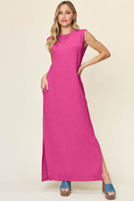 Double Take Full Size Texture Mock Neck Sleeveless Maxi Dress - Amexza