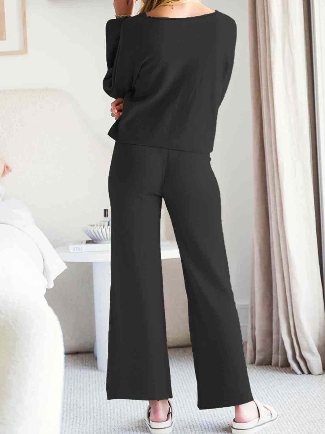 Long Sleeve Lounge Top and Drawstring Pants Set for a perfect OOTD – dress to impress outfits from Amexza