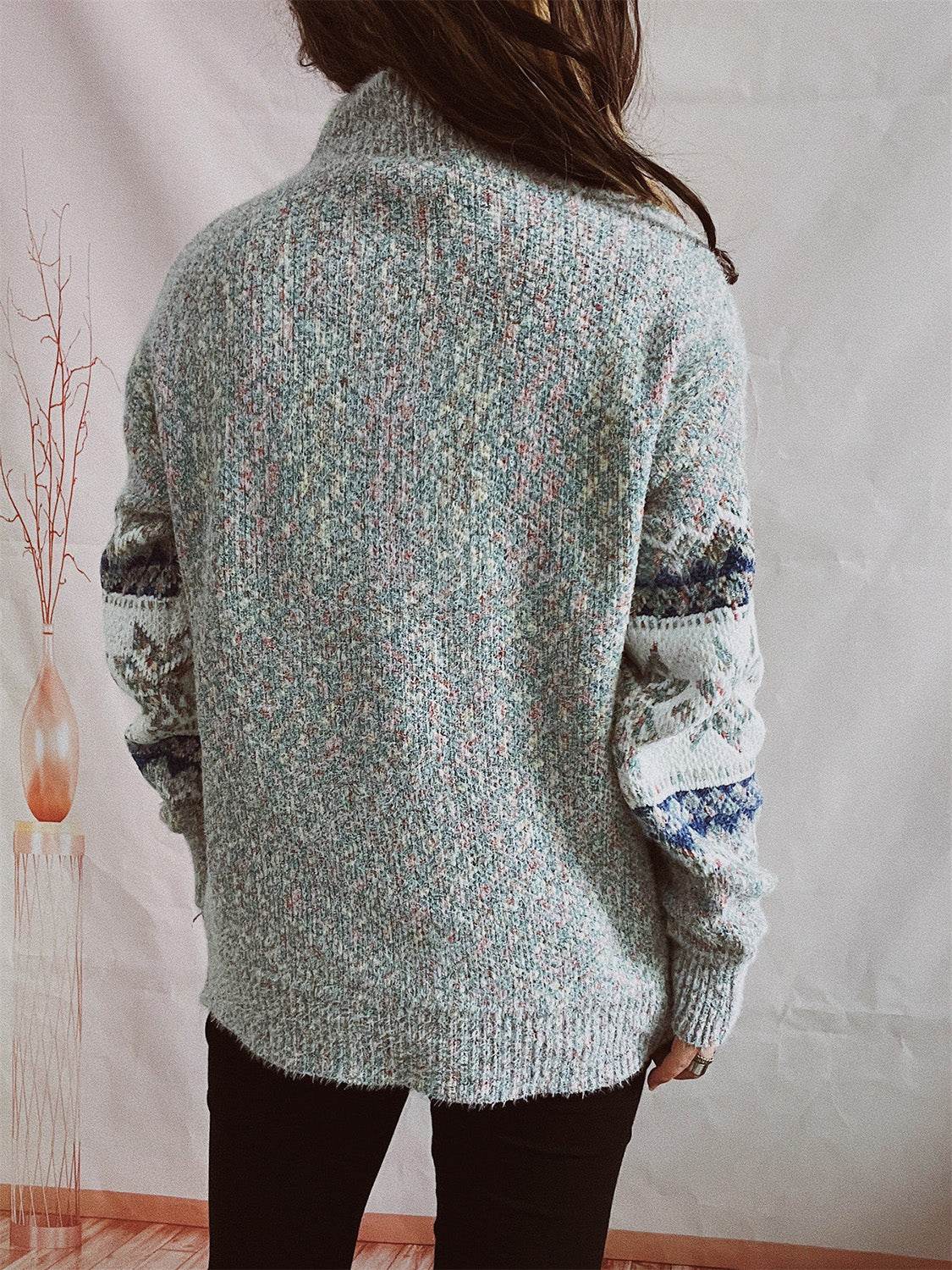 Geometric Mock Neck Dropped Shoulder Sweater for a perfect OOTD – dress to impress outfits from Amexza