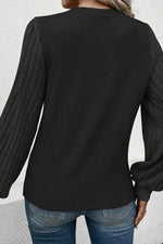 Ribbed Round Neck Long Sleeve Knit Top - Amexza