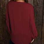 Round Neck Long Sleeve Ruched Blouse - Amexza