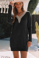 V-Neck Long Sleeve Mini Sweater Dress for a perfect OOTD – dress to impress outfits from Amexza