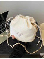 Drawstring Chain Strap Bucket Bag White One Size for a perfect OOTD – dress to impress outfits from Amexza
