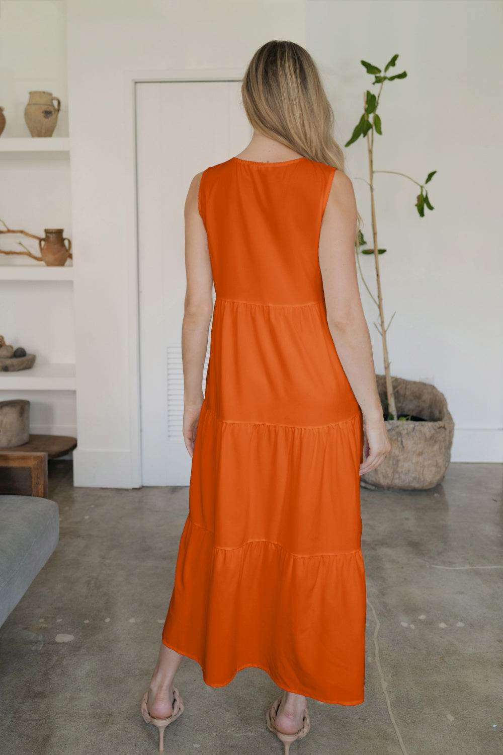 FAM-FAM Tiered V-Neck Sleeveless Dress - Amexza