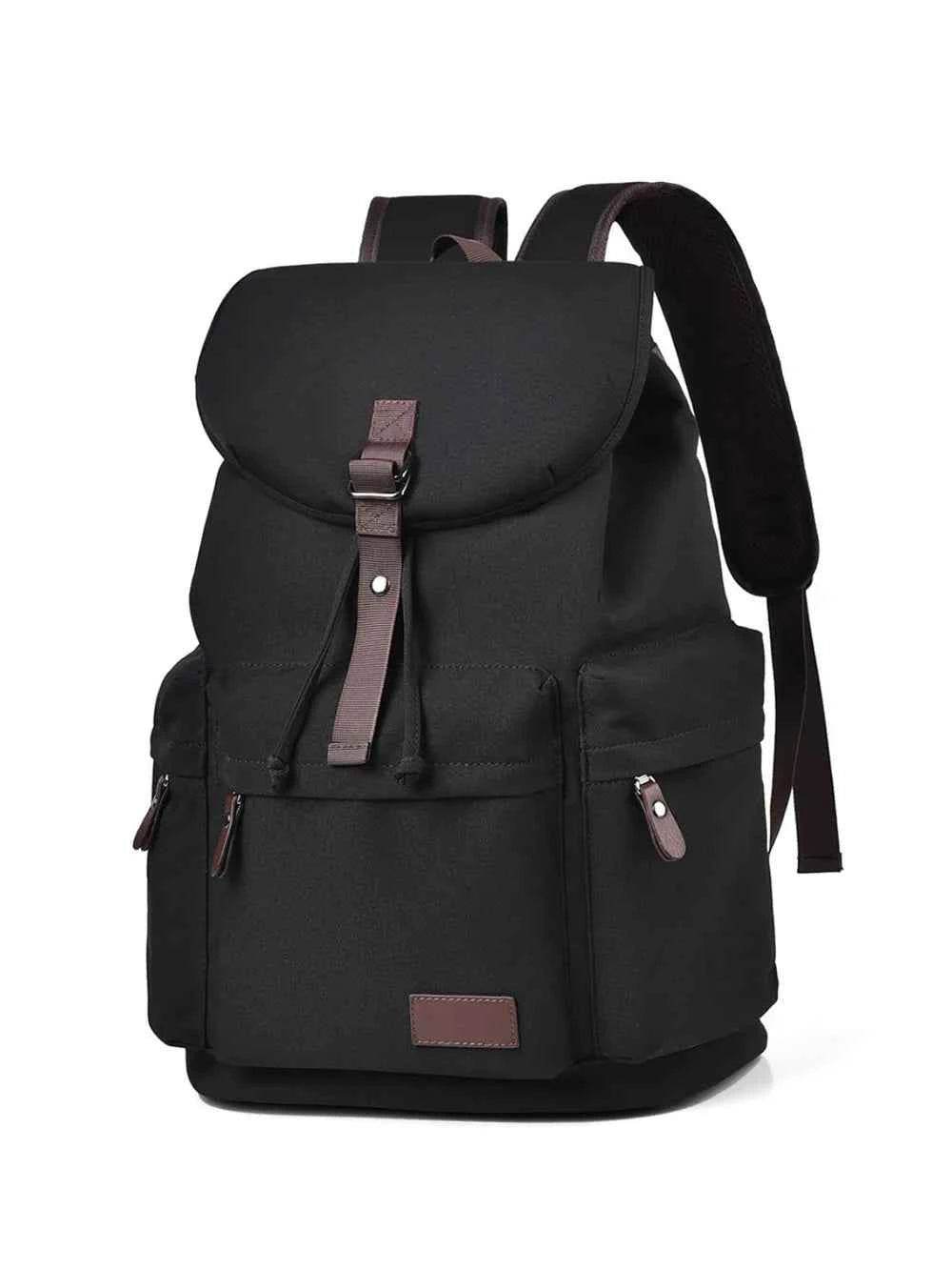 Multi Pockets Adjustable Strap Canvas Backpack Bag Black One Size for a perfect OOTD – dress to impress outfits from Amexza