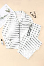 Striped V-Neck Long Sleeve Top and Pants Lounge Set for a perfect OOTD – dress to impress outfits from Amexza