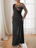 Floral Mesh Sleeve Ruched Maxi Dress