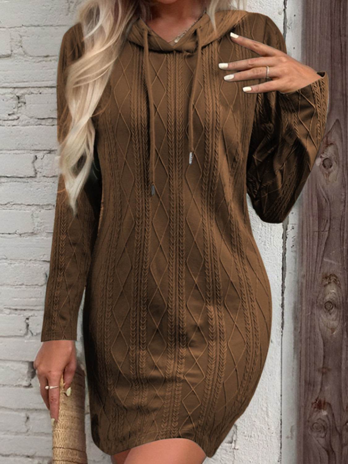 Drawstring Hooded Sweater Dress Chestnut for a perfect OOTD – dress to impress outfits from Amexza