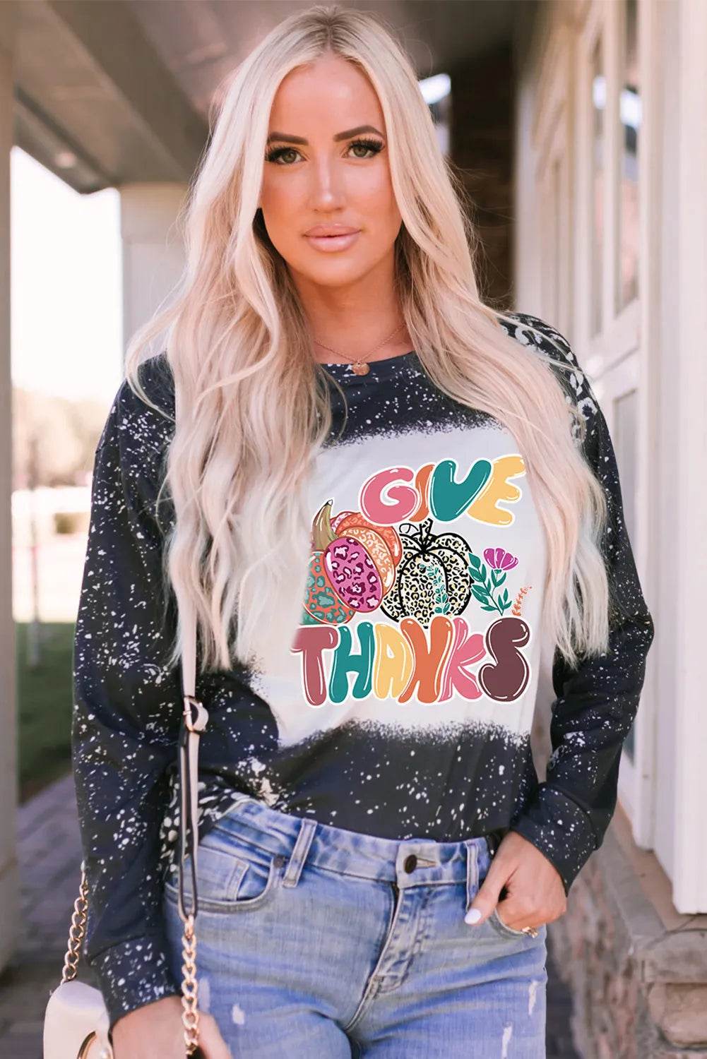 Pumpkin Graphic Round Neck Long Sleeve T-Shirt - Amexza