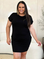 Basic Bae Full Size Round Neck Short Sleeve Dress with Pockets - Amexza