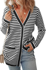 Striped Open Front Long Sleeve Cardigan for a perfect OOTD – dress to impress outfits from Amexza