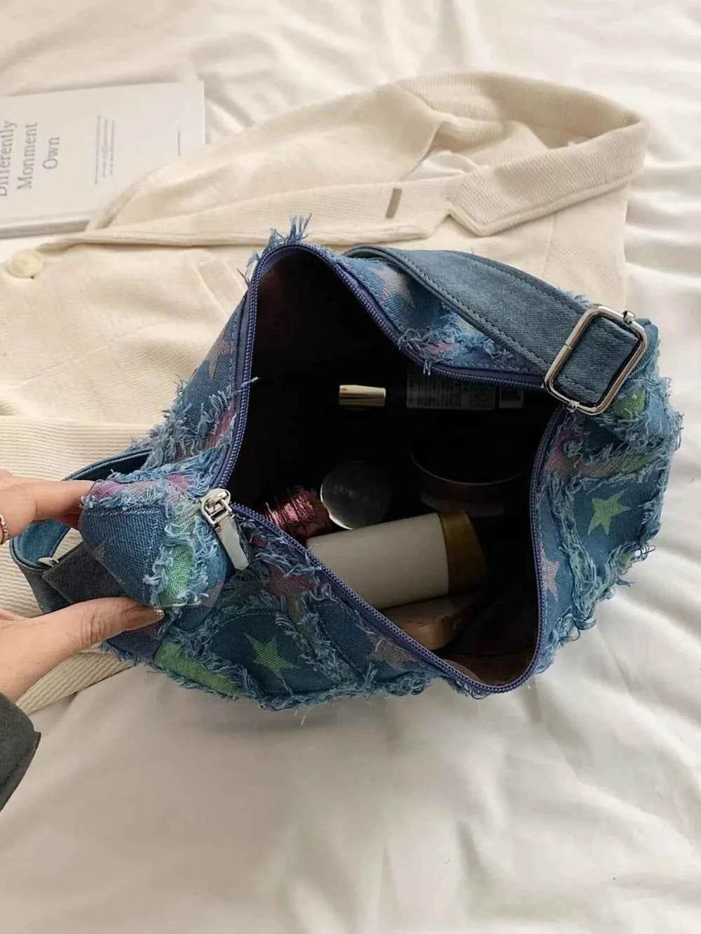 Raw Hem Denim Shoulder Bag for a perfect OOTD – dress to impress outfits from Amexza