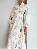 Printed Balloon Sleeve Maxi Shirt Dress