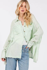 SAGE + FIG Frayed Hem Side Slit Button Down Shirt - Amexza