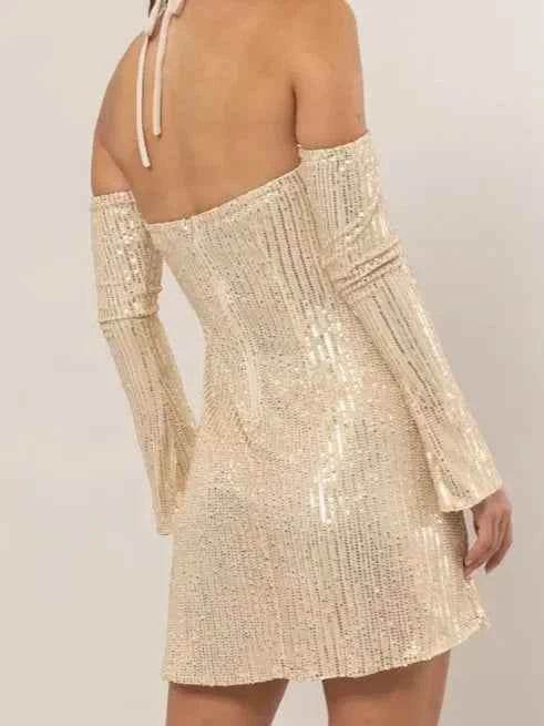 HYFVE Sequin Rosette Halter Mini Dress for a perfect OOTD – dress to impress outfits from Amexza