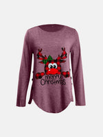 Full Size Reindeer Round Neck Long Sleeve T-Shirt - Amexza