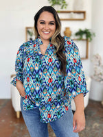 Double Take Full Size Printed Balloon Sleeve Blouse - Amexza