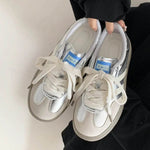 Contrast Round Toe Flat Sneakers Silver for a perfect OOTD – dress to impress outfits from Amexza