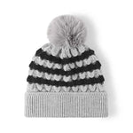 Striped Contrast Knit Hat with Pom-pom Gray One Size for a perfect OOTD – dress to impress outfits from Amexza