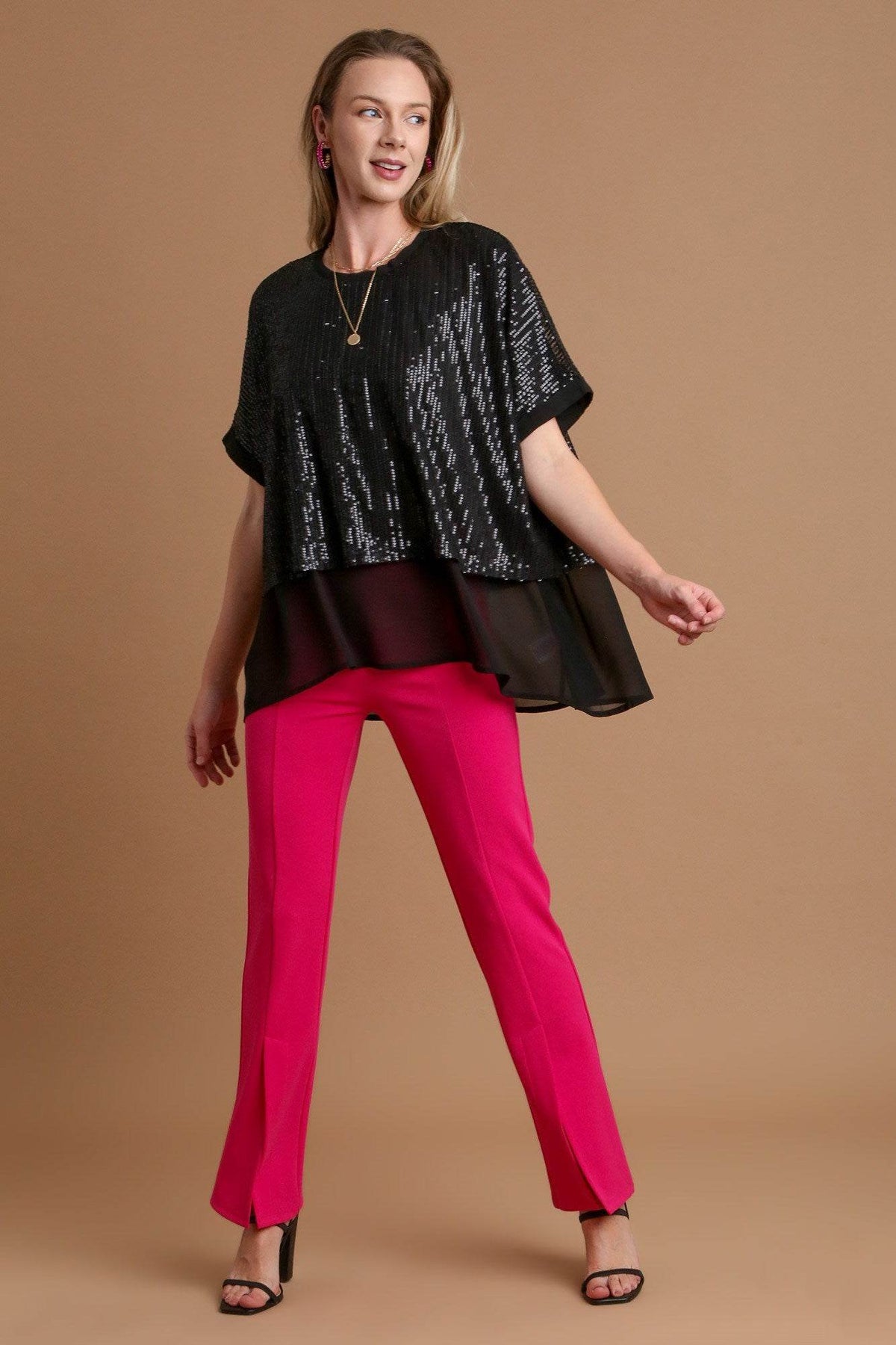 Umgee Sequin Half Sleeve Layered Blouse for a perfect OOTD – dress to impress outfits from Amexza