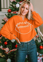 GAME DAY Football Notched Long Sleeve Sweatshirt for a perfect OOTD – dress to impress outfits from Amexza