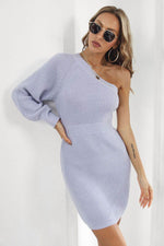 One Shoulder Raglan Sleeve Pencil Sweater Dress for a perfect OOTD – dress to impress outfits from Amexza