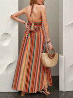 Striped Halter Maxi Dress with Cutout Detail