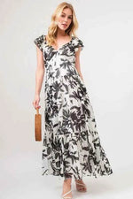 And The Why Ruffled Sleeve Tiered Floral Print Maxi Dress BLACK CREAM for a perfect OOTD – dress to impress outfits from Amexza