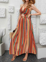 Striped Halter Maxi Dress with Cutout Detail