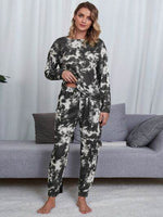 Shiny Tie-Dye Round Neck Top and Pants Lounge Set for a perfect OOTD – dress to impress outfits from Amexza