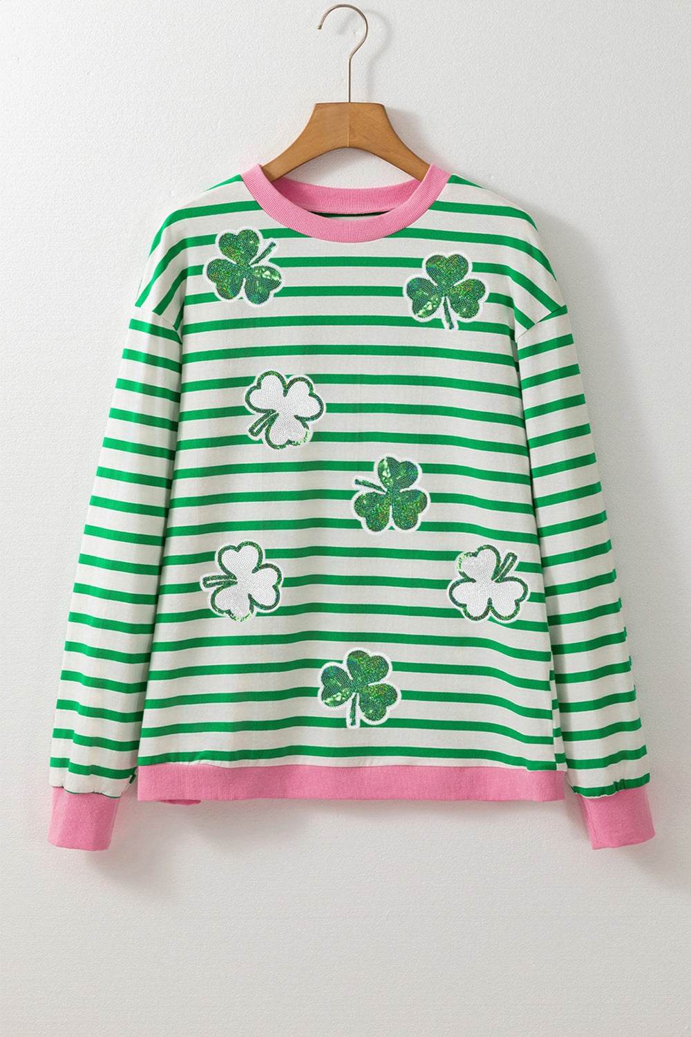 Striped Lucky Clover Long Sleeve Sweatshirt for a perfect OOTD – dress to impress outfits from Amexza