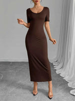 Round Neck Short Sleeve Bodycon Midi Dress